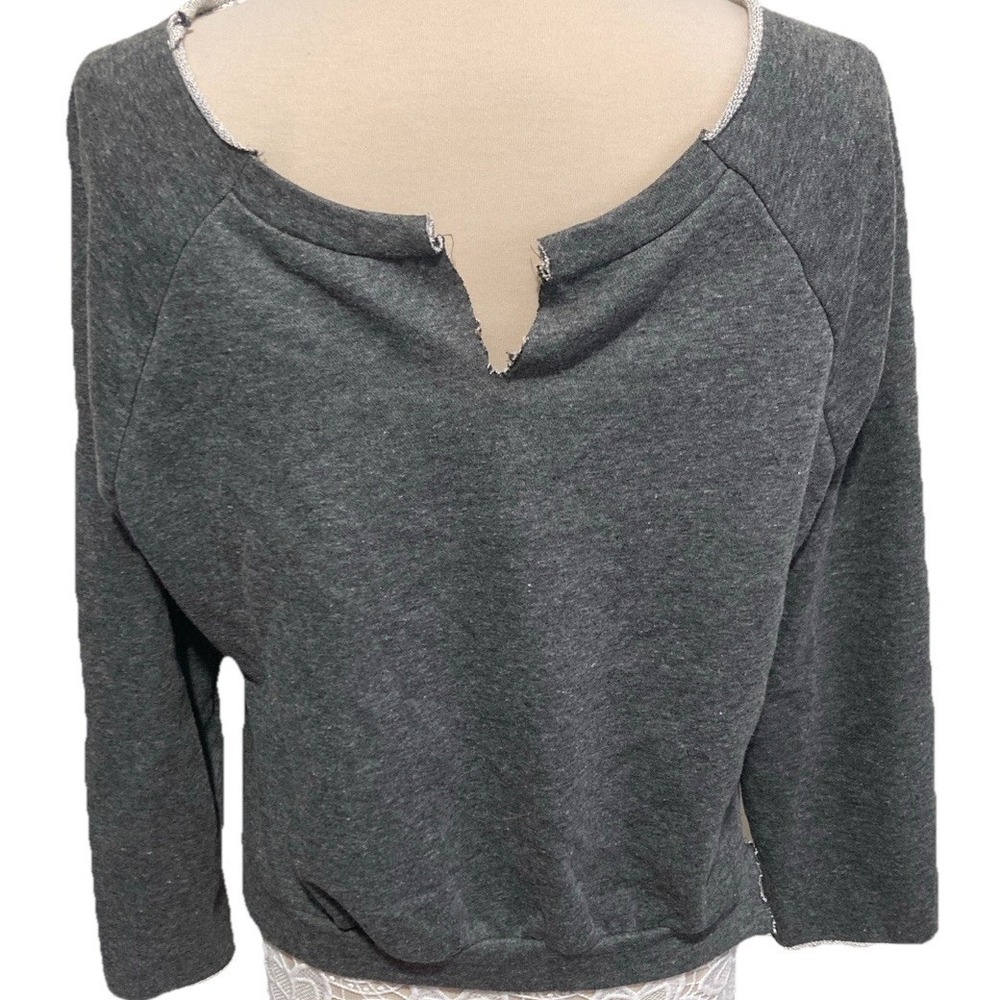 Cals Open Back Cutout Sweatshirt Gray Grunge Boho Raw‎ Hem Long Sleeve S